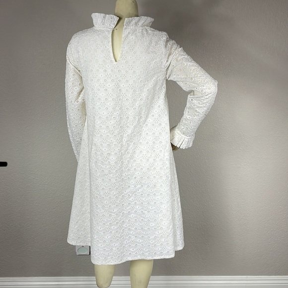 Merlette Cream White Eyelet Long Sleeve Shift Babydoll Mini Dress Sz S - Picture 5 of 15